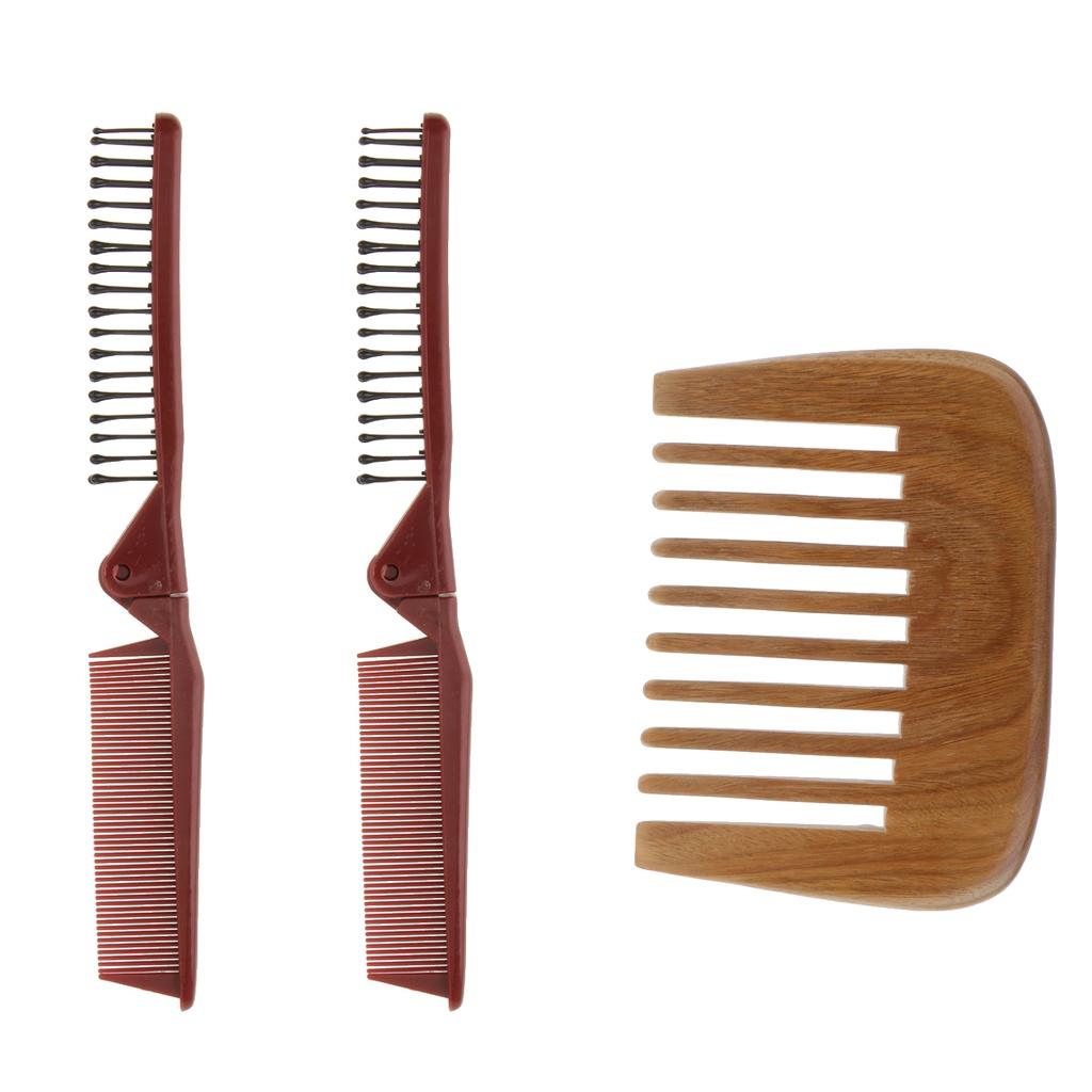 3Pcs/Set Women Double Headed Travel Foldable DIY Hairdressing  Comb Brush with  Comb Scalp Massager Tool