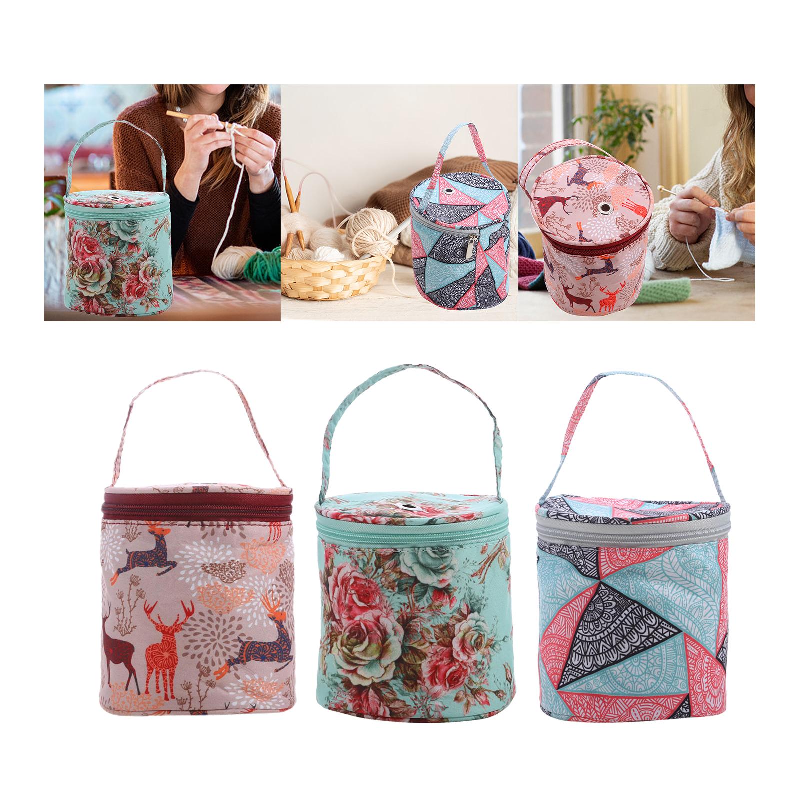 Durable Crochet Bag Crocheting Knitting Supplies with Handle Holder Case Tote Small Travel Yarn Storage Bag for Knitting Lovers