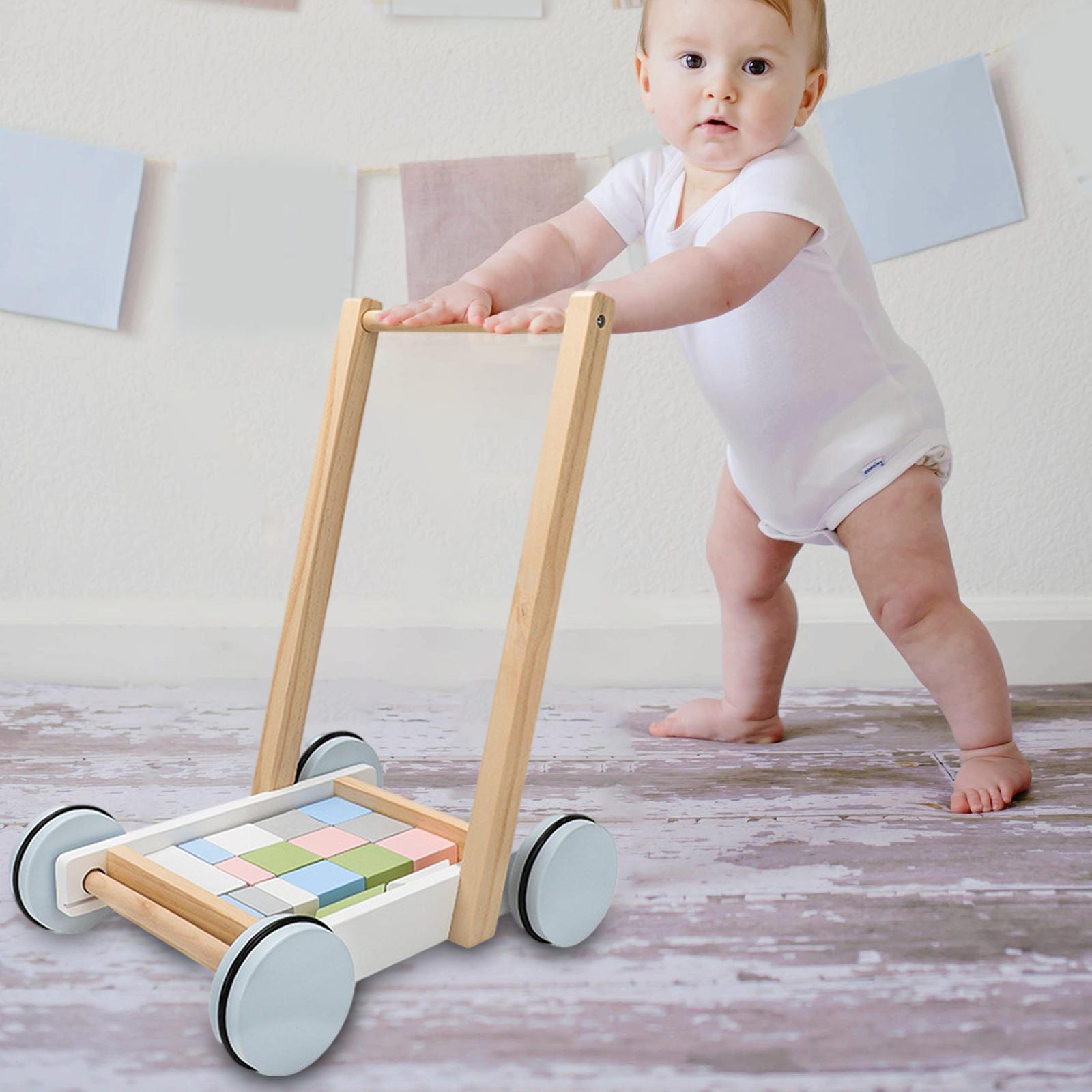Trolley Colourful Educational Baby Toys Learning Wooden Walker Building Block Car Girls Boys Kid Baby Toddler Children