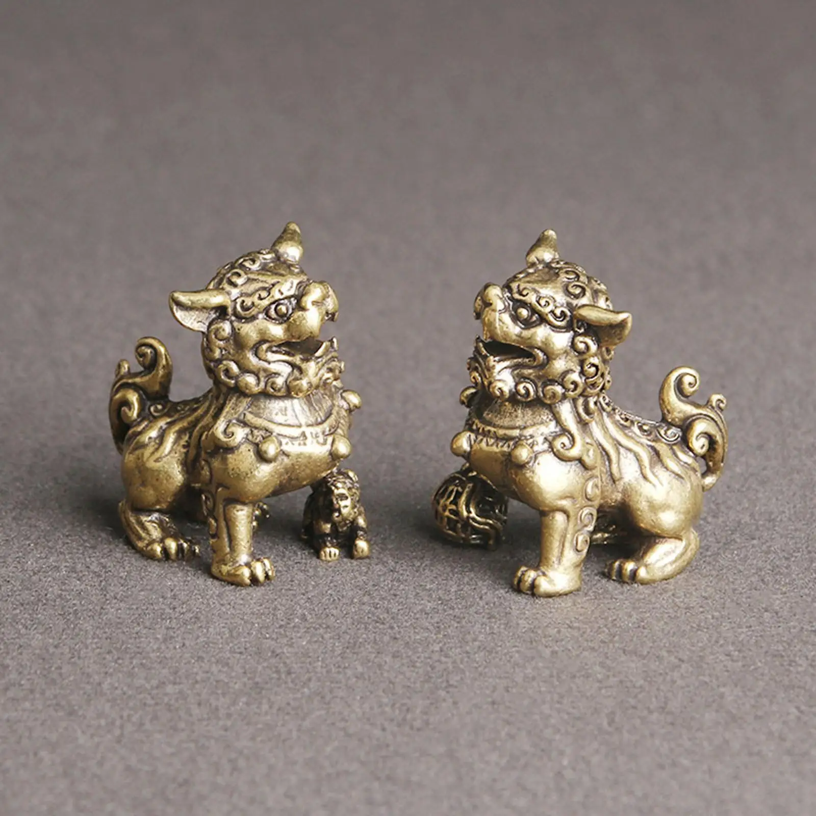 Gold Lion Figurine Feng Shui Decor Collectibles Tabletop Crafts Decoration Mini Lion Statue for Home Outdoor