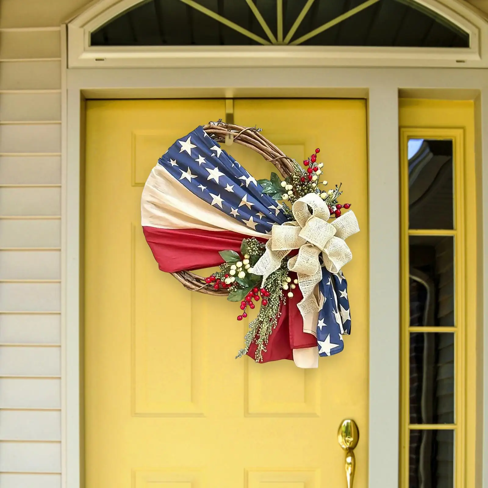 Patriotic Wreaths for Front Door Independence Day American Flag Wreath Decorative Wall Artificial for Farmhouse Porch