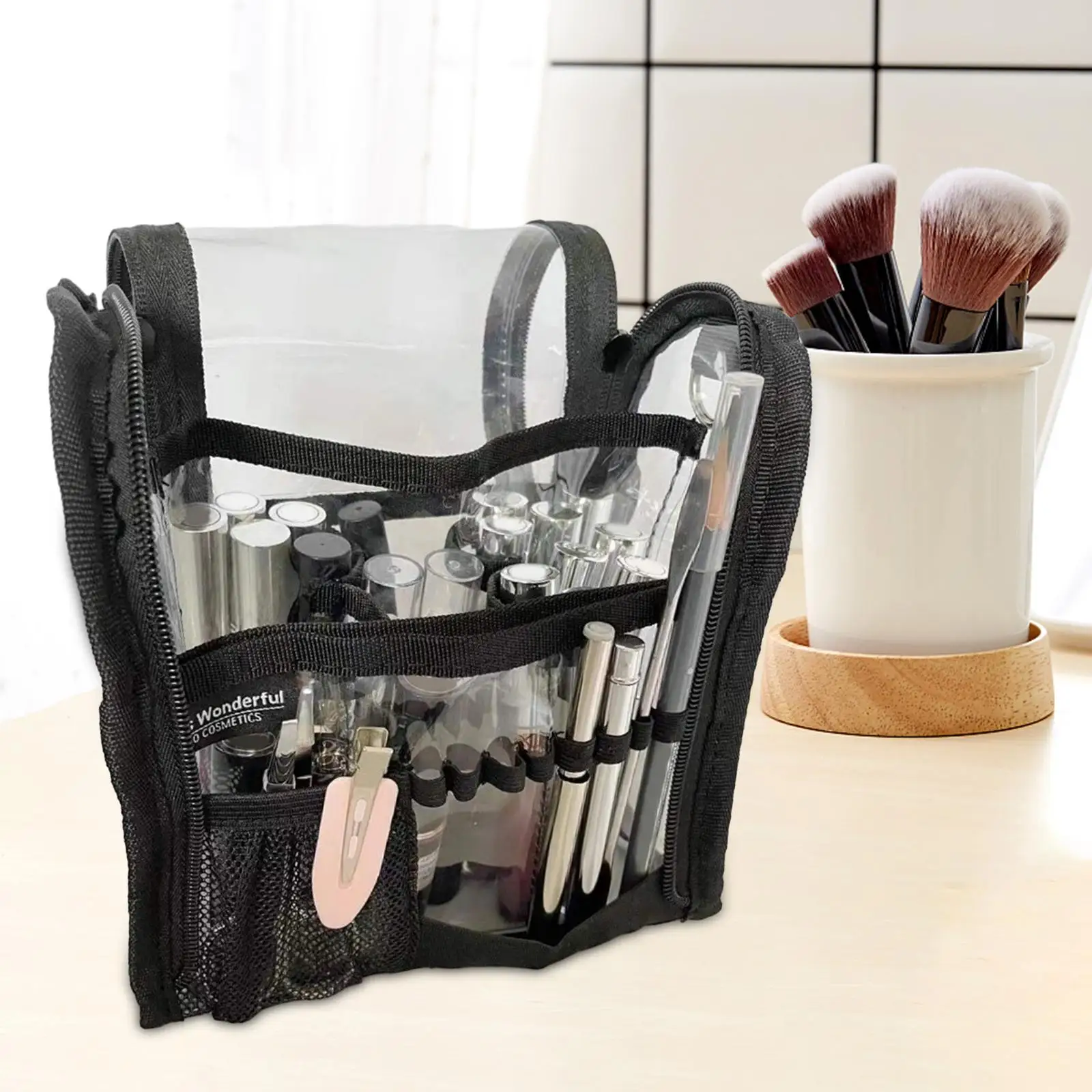 Clear Toiletry Bag Large Clear Makeup Bag Professional Travel Cosmetic Bag, Makeup Artists Bag for Bathroom Office Home