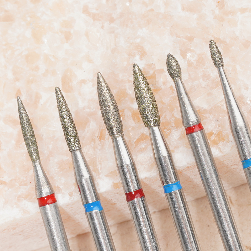 Description Picture 2 of itemFine Diamond Nail Drill Bits Flame Shape Russian Mills Cuticle Clean Burr Electric Manicure Drills Nails Accessories