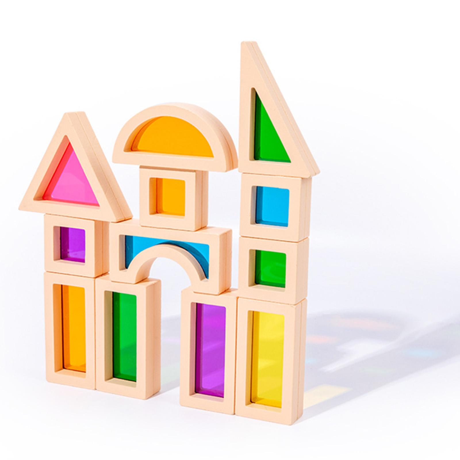 25Pcs Stacking Building Blocks Montessori Toys Construction Toys Colorful Geometry Sensory Toy Wood Rainbow Blocks for Preschool