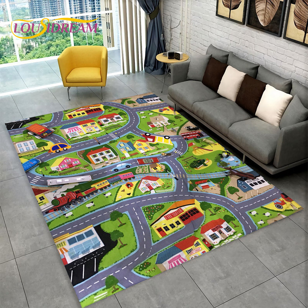 tapis de jeu pour trafic routier urbain sur zone de salle de décor de salon et de chambre polymères de sol non ald