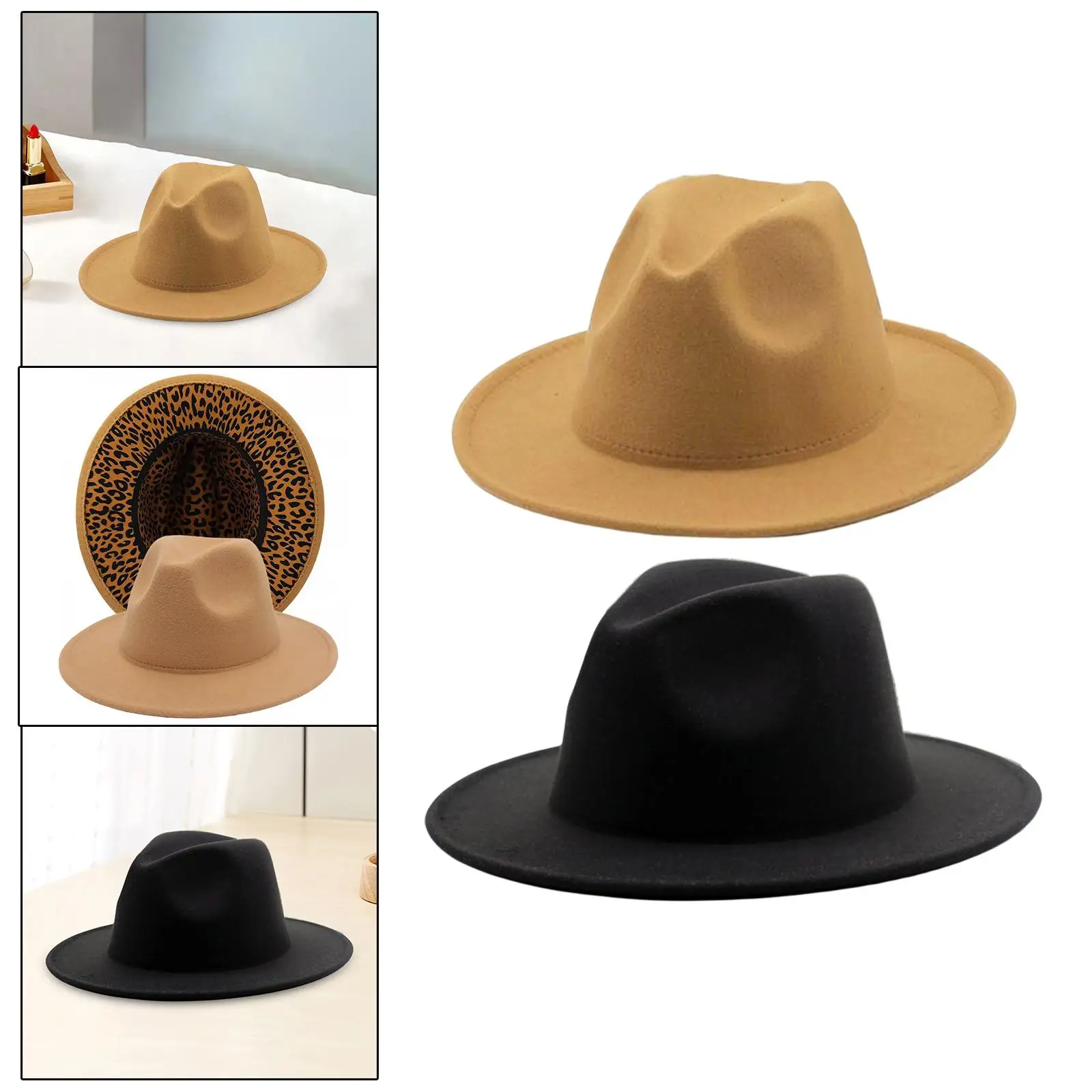 Women Men Felt Panama Hat Comfortable Classic Headwear Casual Breathable Fedora Hat for Street Stage Performance Party