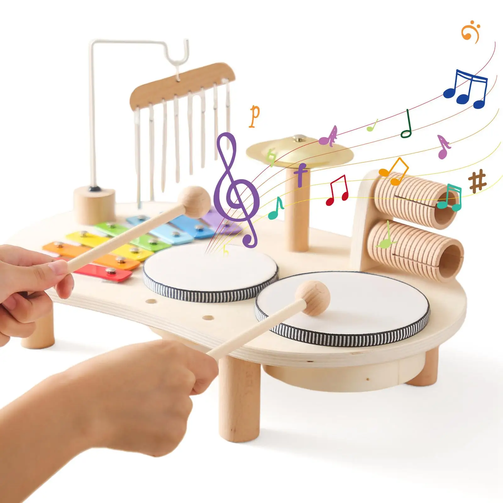 Kids Drum Set Wooden Musical Kits Hand Eye Coordination Musical Instrument Toys Sensory Educational Toys for Children