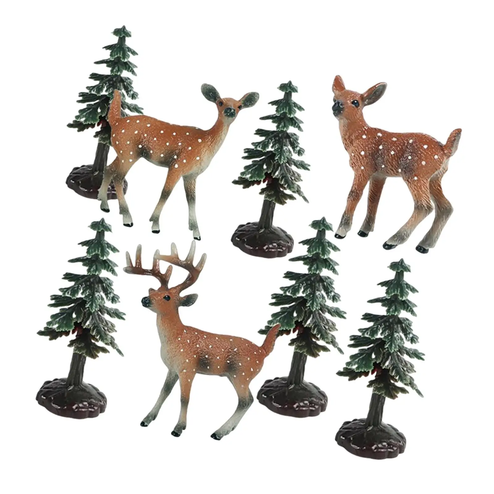 Realistic Tree Deer Figures Mini Desktop Decorations for Xmas Diorama Kids