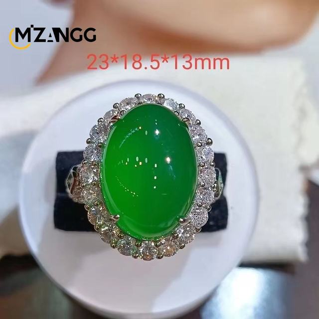 S925 Natural Green Chalcedony Agate store ring