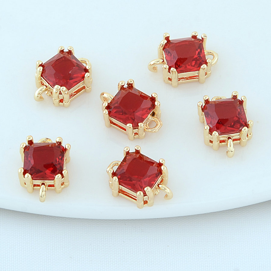 7.5*10,5mm 14 Karat Gold Messing mit Zirkon Quadrat 2 Löcher verbinden Charms Anhänger Halskette Ohrringe Schmuck herstellung Zubehör – Detail 7