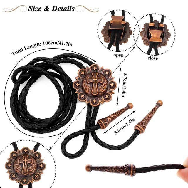 Cross Pendant Bolo Tie for Men Western American Cowboy Handmade Leather  Rodeo Necktie Necklace Jewelry Vintage Accessories - AliExpress