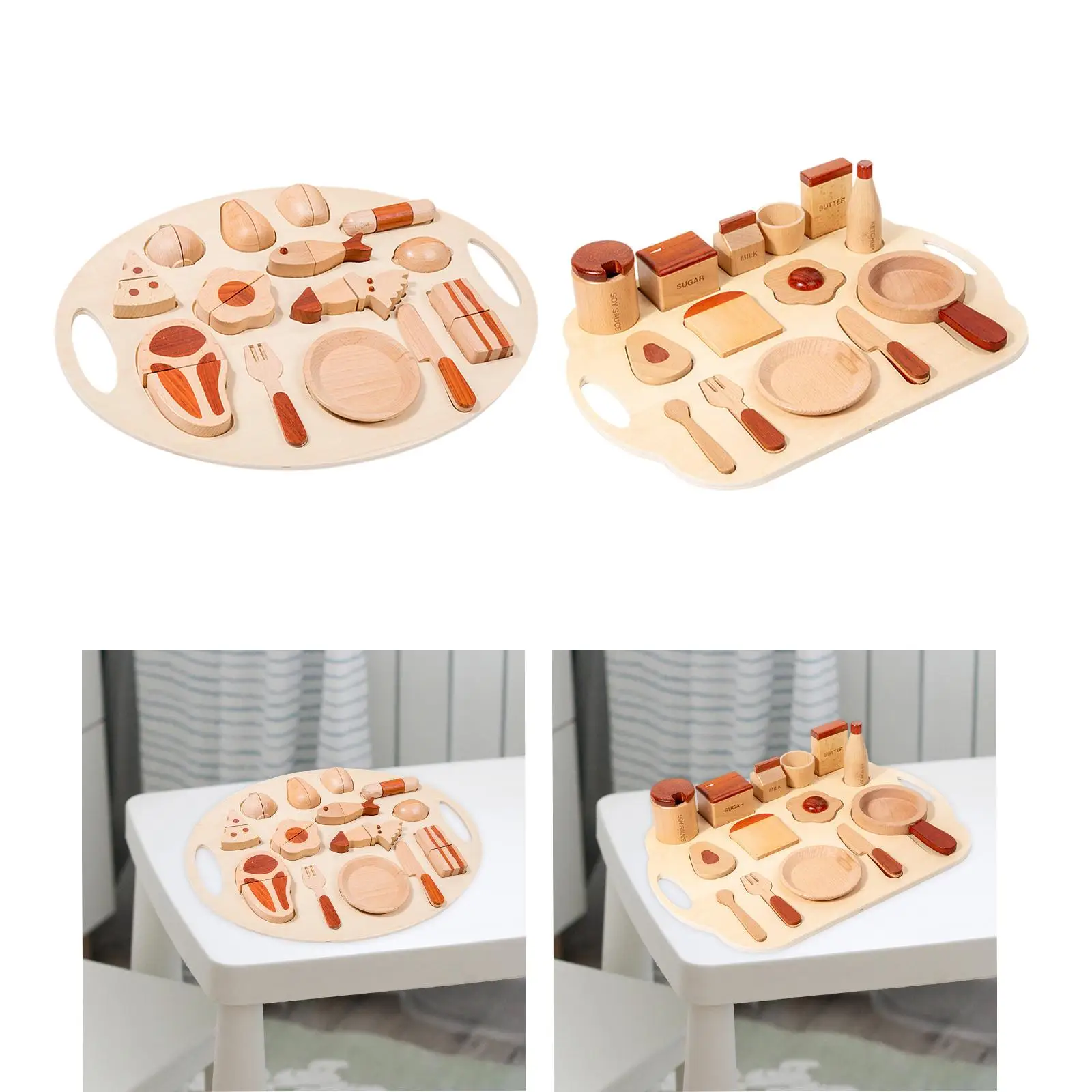 15x Kitchen Accessories Pretend Play Wooden Food Sets for Toddlers Children