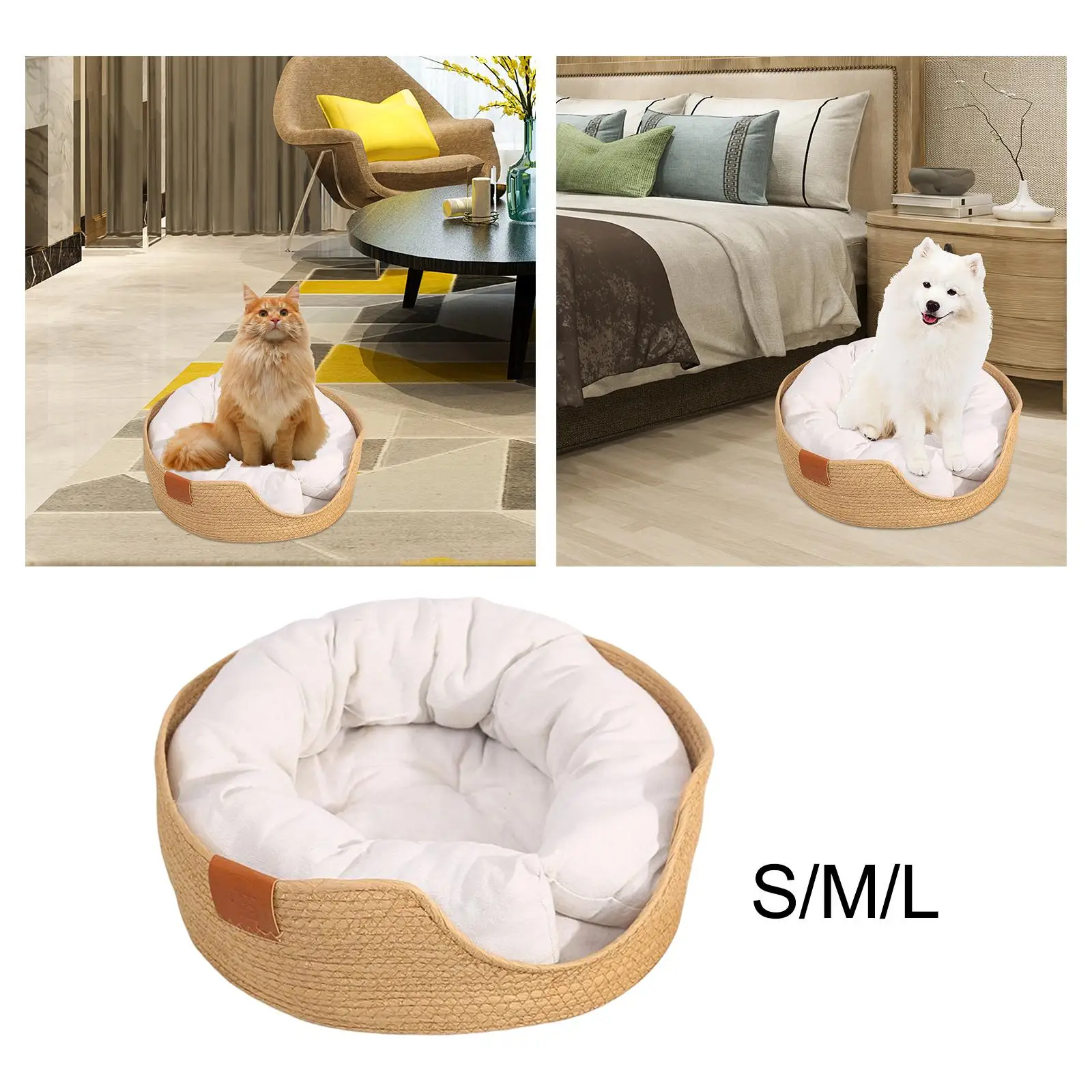 Modern Hand Woven Rattan Cat Beds with Cushion Bed for Kitty