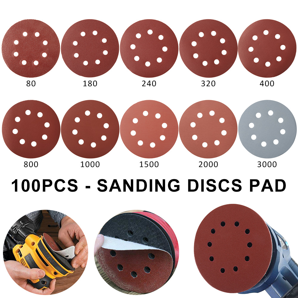 100 Stück 5 Zoll Schleifpapier 8 Loch 80grit-3000grit gemischtes Schleifpapier rund Auto selbst klebender Sand 125mm Schleif kissen Polier werkzeug – Detail 4