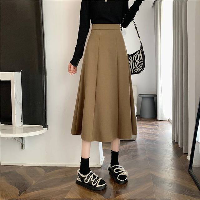 Midi Skirts Women Long High Waist All-Match A-Line Elegant Office Lady  Leisure Autumn Winter Simple Basic Fashion New Ins Faldas