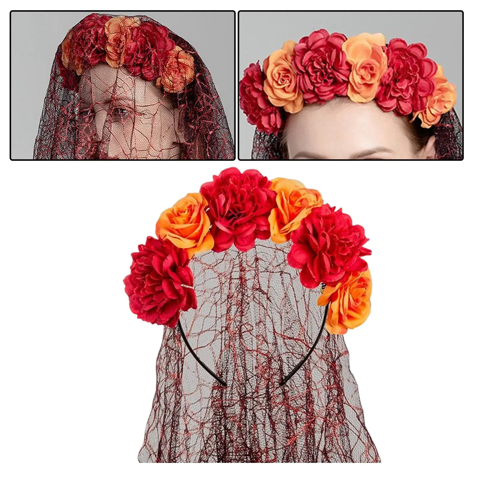Lace Halloween Veil Flower Headband Spiderweb Bridal Wedding Headpiece for Photo Props Festival Fancy Dress Cosplay