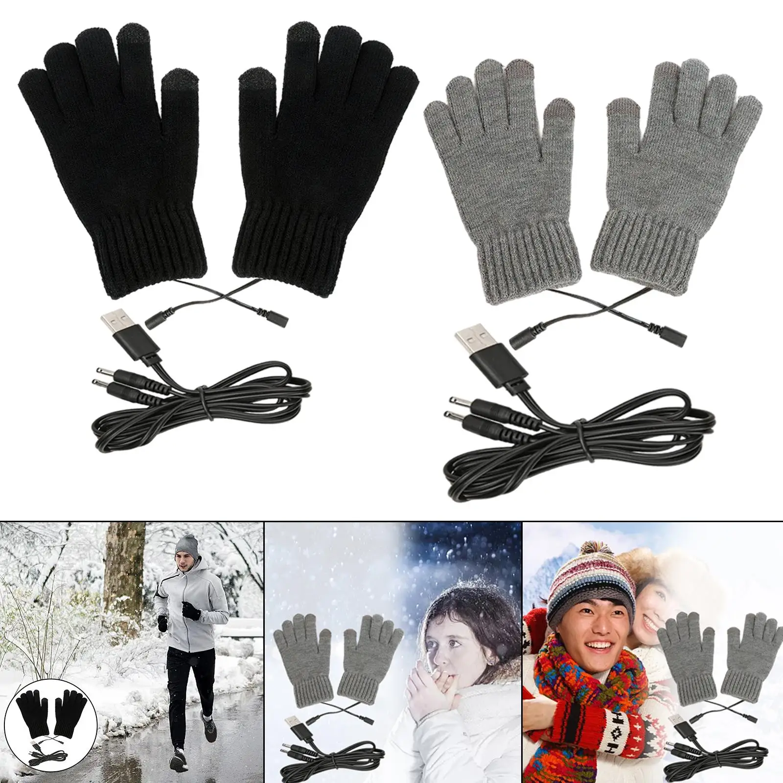  USB Heating Gloves Electric Thermal Knitting Laptop Gloves for Skiing
