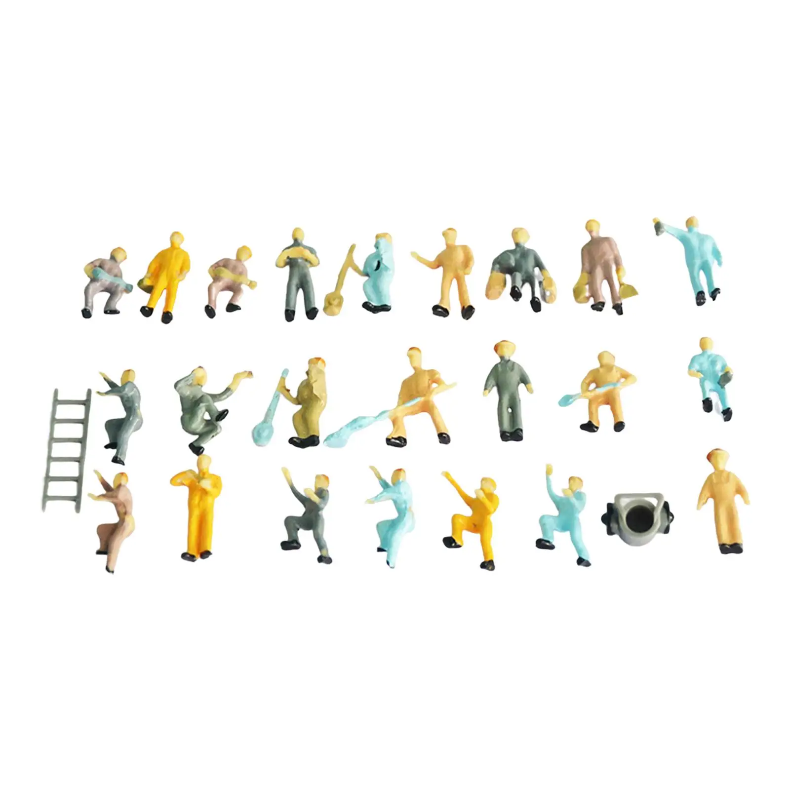 25x 1/87 Mini Railroad Worker Figure with Tools Building Toys HO Gauge Sand Table Scene Hand Painted Figurines Supplies Decor
