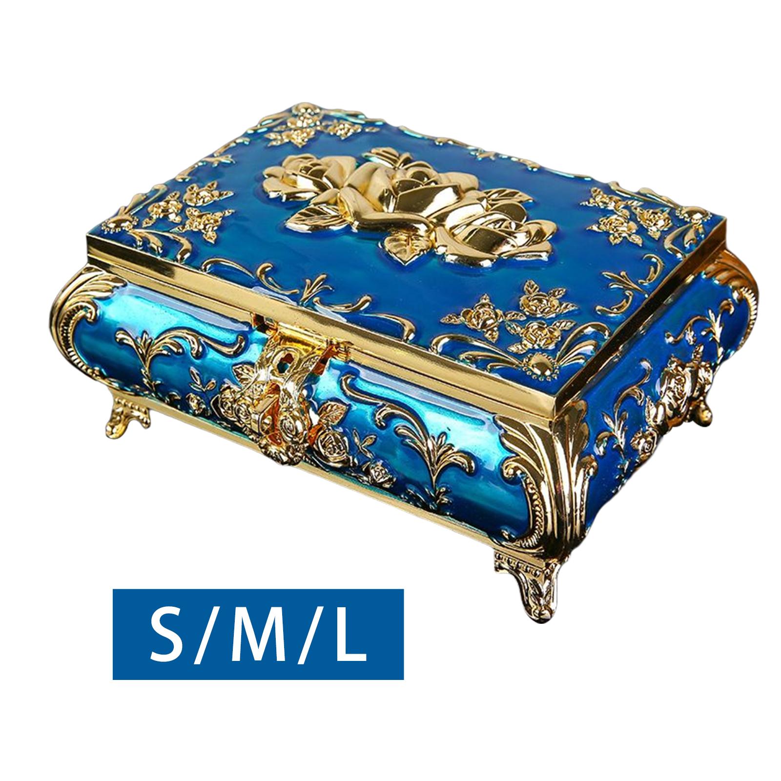 Rectangular Rose Engraved Trinket Box Blue Jewelry Box Wedding Centerpieces Durable Decorative Anniversaries Gift