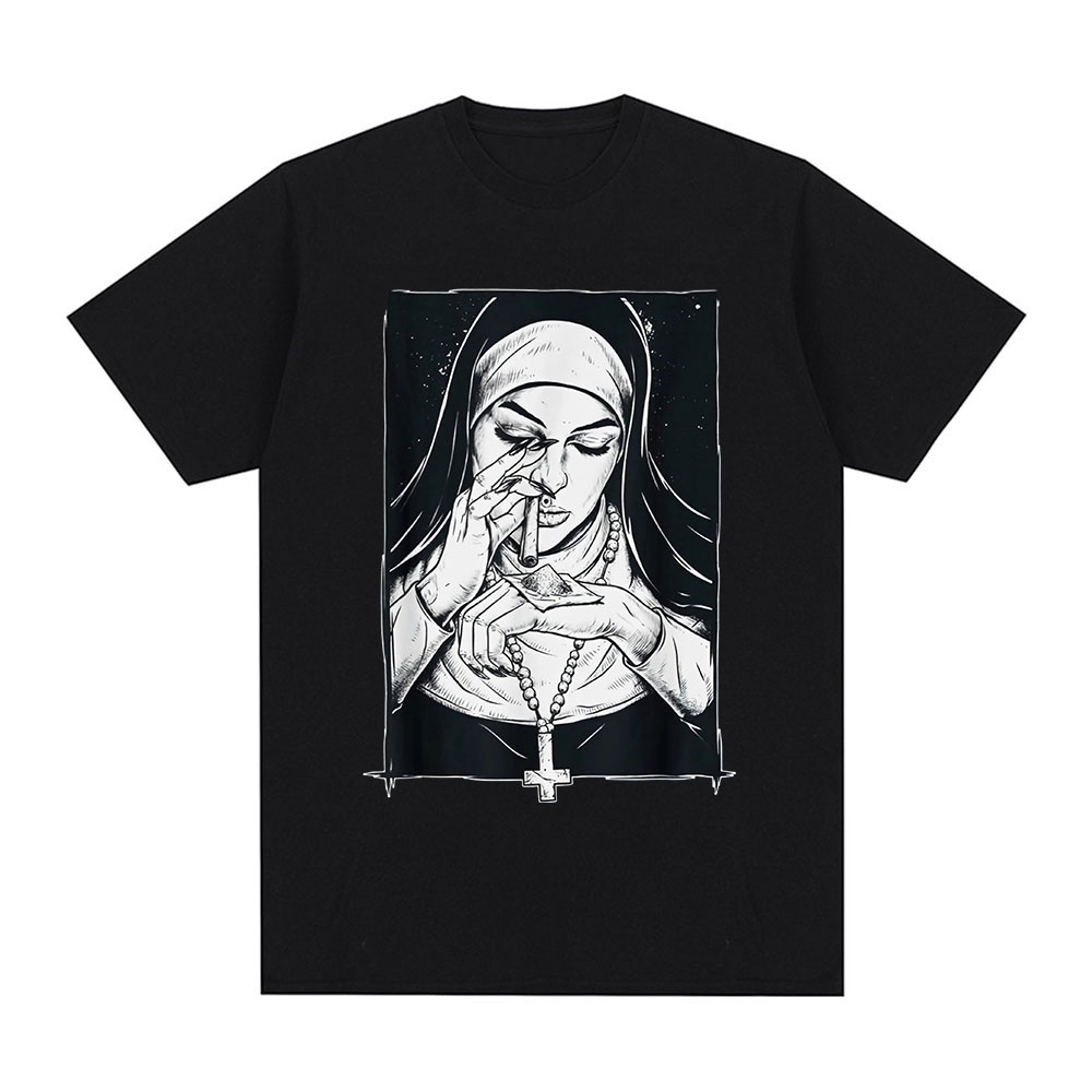 Lustige Teufel unheil ige Nonne T-Shirt Harajuku lässige Baumwolle T-Shirt Sommer Männer Damenmode coole übergroße T-Shirts Streetwear – Detail 2