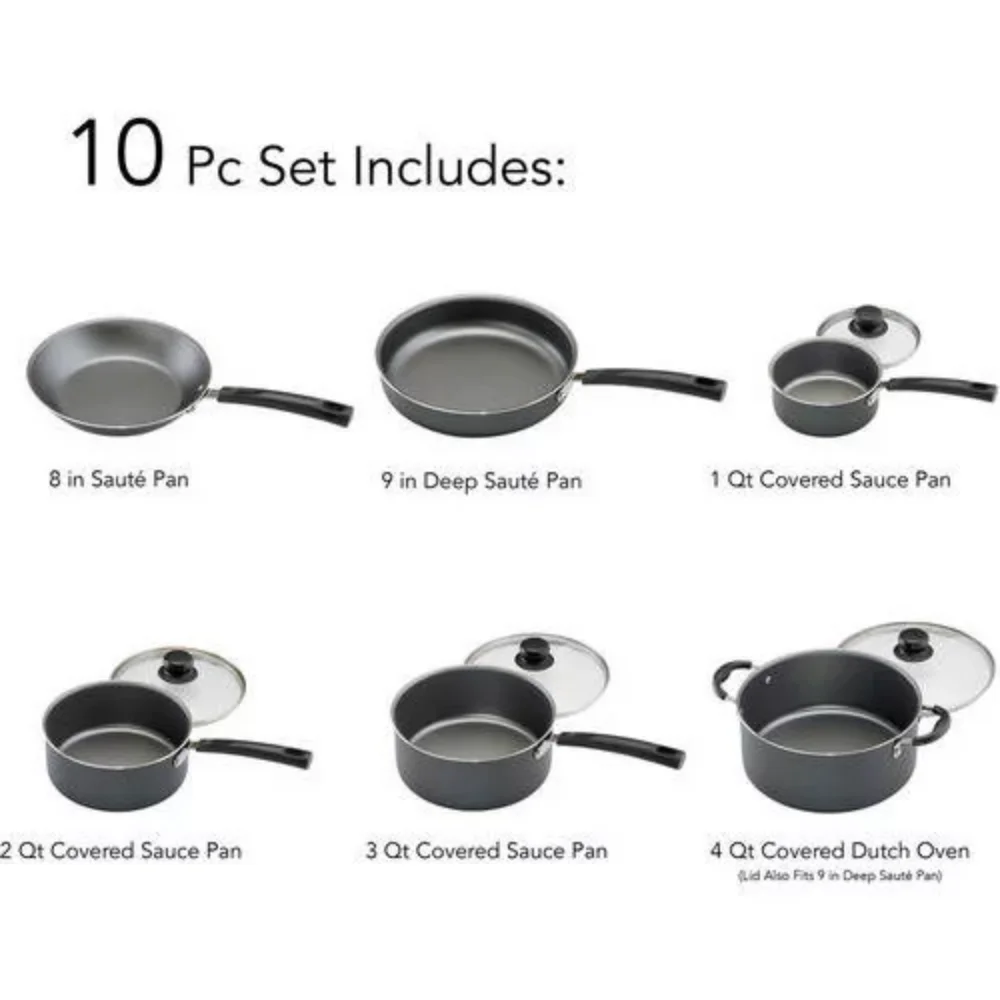 Primaware Non-stick Cookware Set, 10 Piece Kitchen Utensils Pots, Pans and Utensils