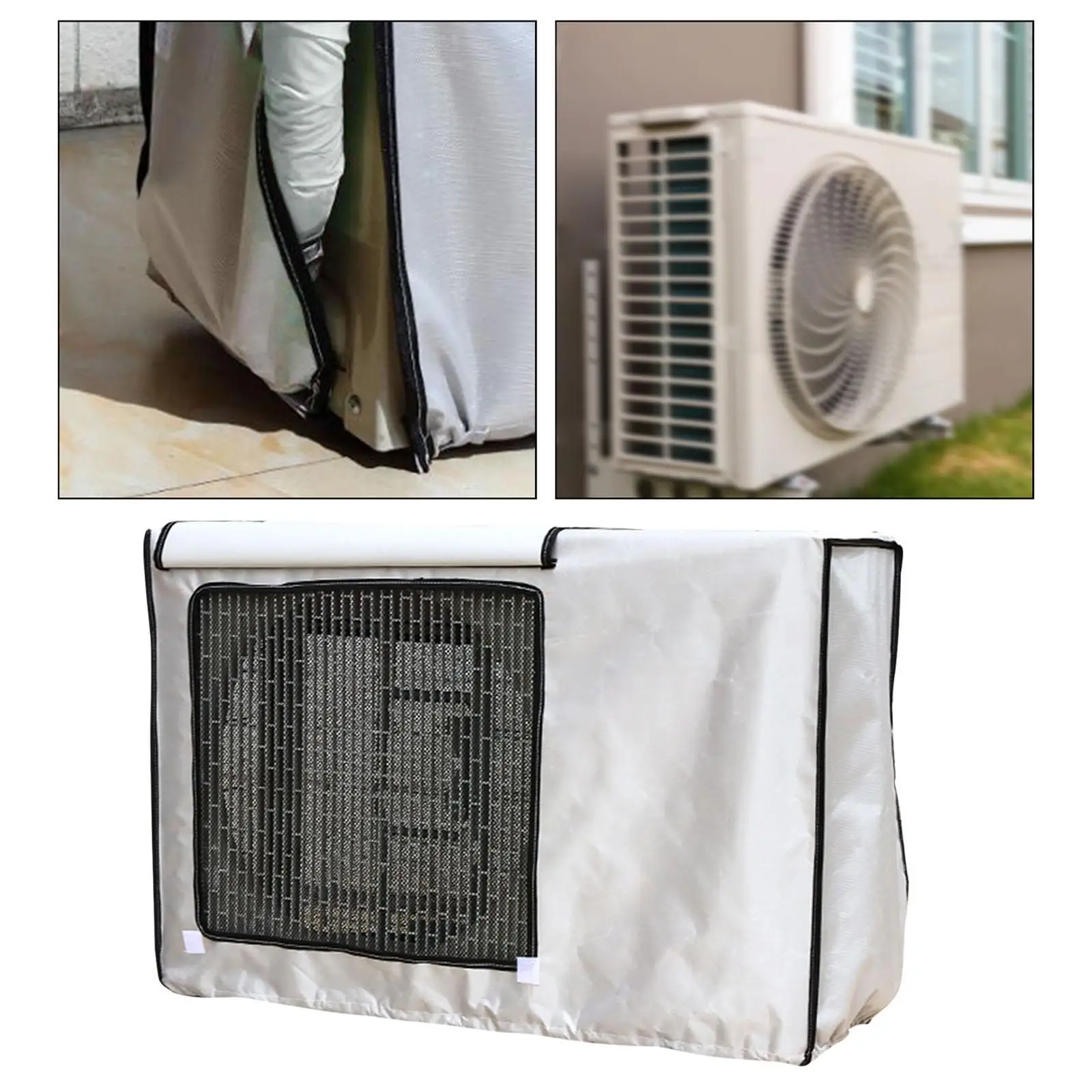 Outside Air Conditioner Cover with Straps Polyester Breathable Sunproof Outdoor Cover Protective Cover Outside Window Unit Cover