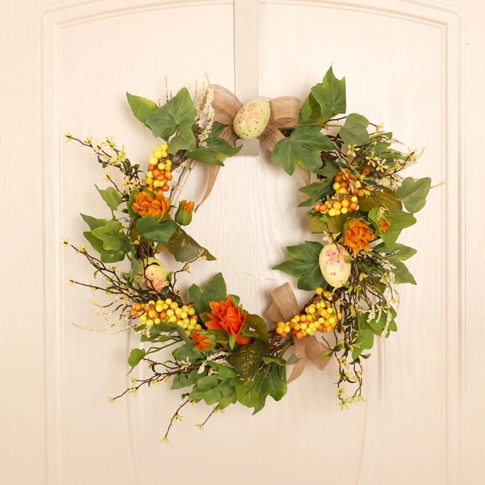 Hanging Easter Wreath Loop Birds Eggs Wreath Decoration Iron Wood Welcome Wreath Garland for Window Front Doors Autumn All Year