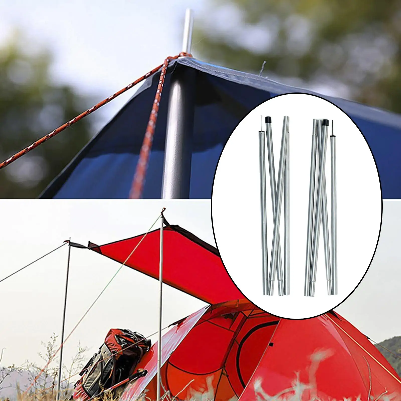 8x Telescopic Tent Tarp Poles Camping 55cm Hammocks Holder Awning Support Replacement Rod Stick Bar for Canopy Tent Fly Rainfly