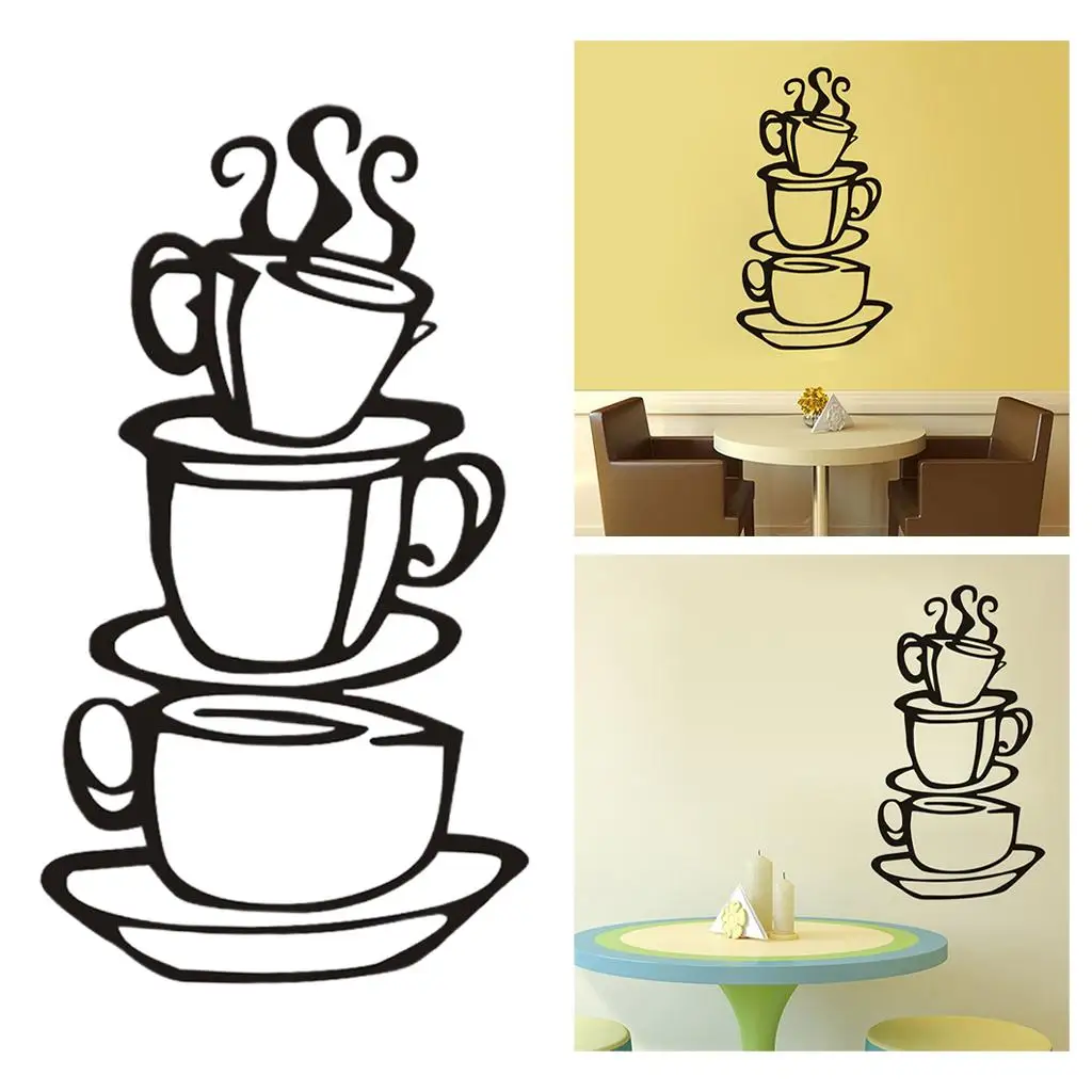 Home Kitchen Restaurant Cafe Tea DIY Wall sticker Coffee Cups Pattern Sticker Fashion Romantic Wall Decor Wall Stickers