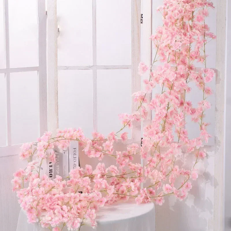 135 Blütenköpfe, 1 Stück, künstliche Kirschblüte aus Seide, Rosenrebe, Wandbehang, Blumendekoration, Rattan, gefälschte Pflanzenblatt-Girlande, Rom – Detail 2