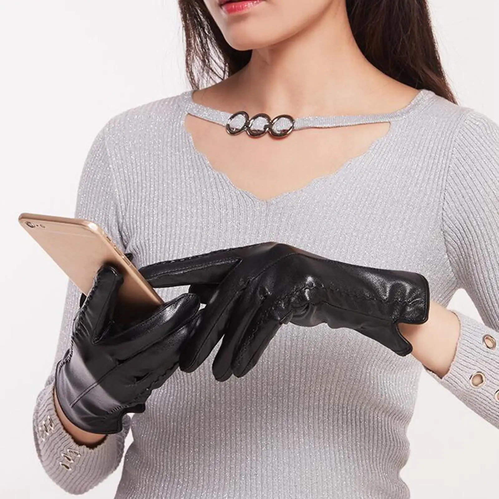 Winter Leather Gloves for Women, Touchscreen Texting Gloves with Thermal Cashmere Lining, Fashion Driving Gloves