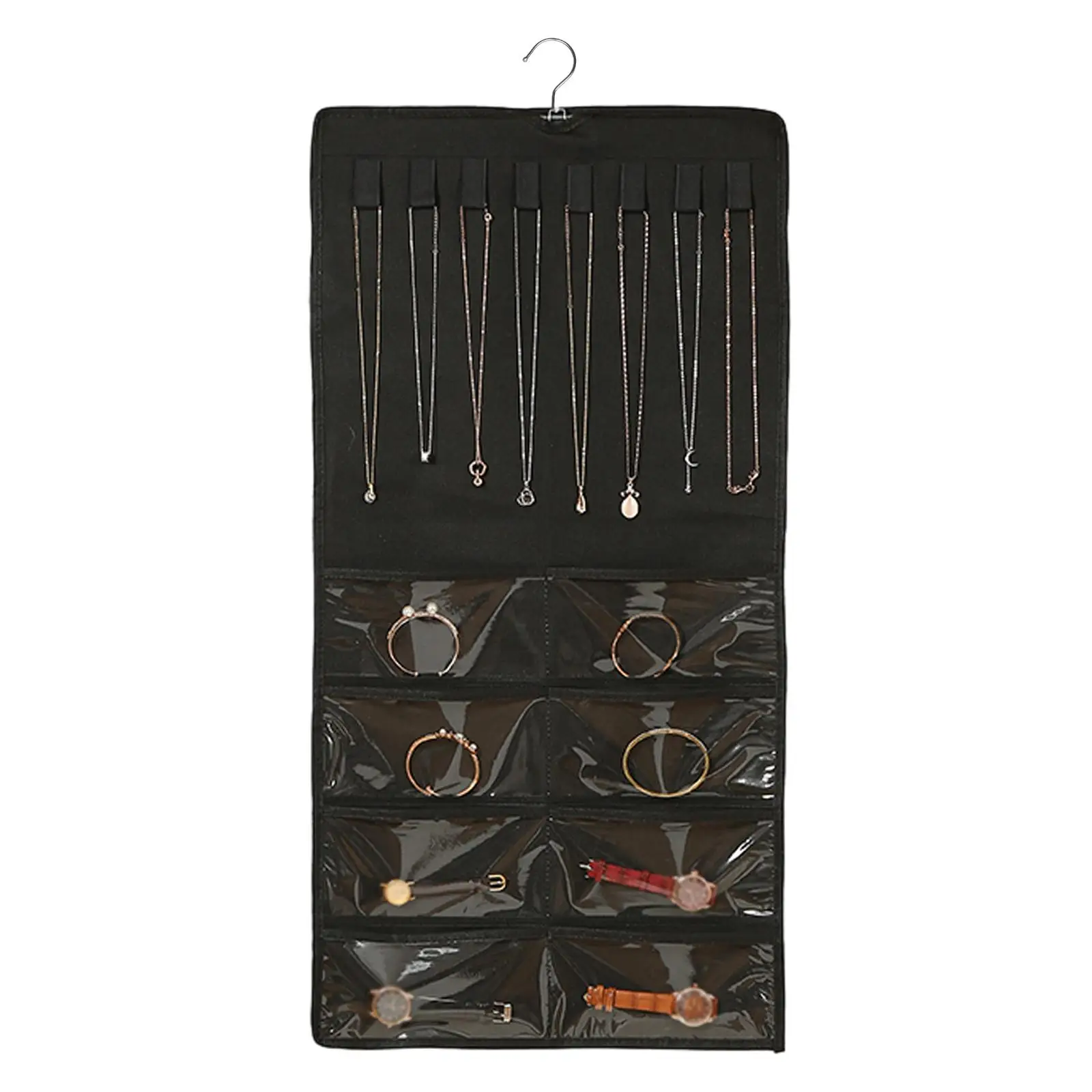 Hanging Jewelry Organizer Storage Roll with 48 Pockets Waterproof Earrings Hanger for Showcase Selling Store Rings Dresser