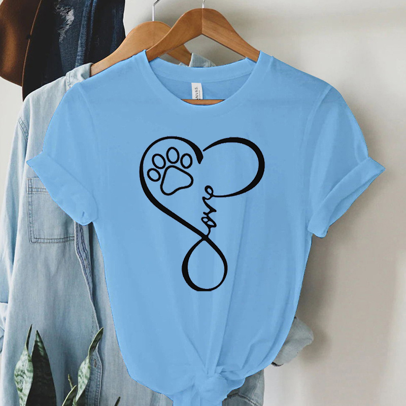 T-shirt manches courtes pour femmes, vêtements d'été, joli dessin animé patte de chien, amour, cœur, imprimé graphique, ample, fille, Y2k, Love Heart532_voghion.com