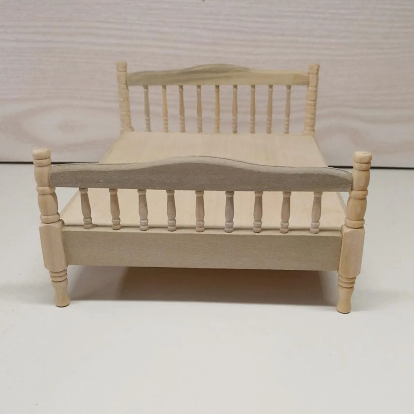 1:12 European Double Bed Model, Miniature Bedroom Furniture Scenes, Wooden Mini Bed, Wooden Bed Model for DIY Scenery