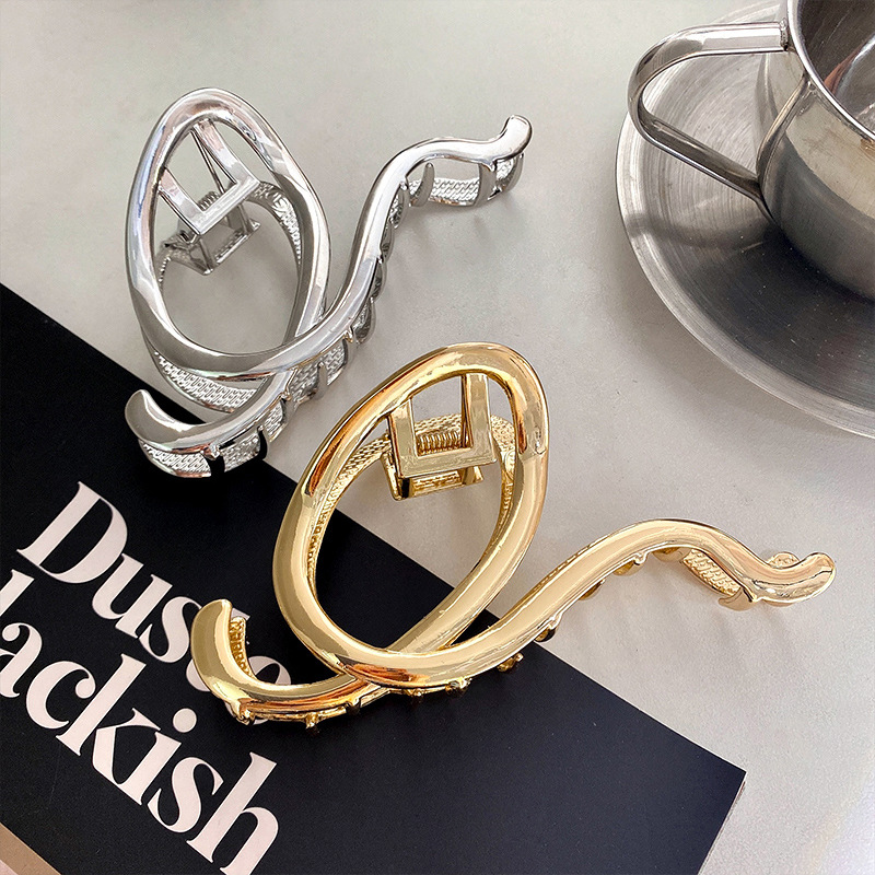 Korea Punk Metall Gold Silber ovale Haar Krallen clips für Frauen trend ige große geometrische Krabben fängt Klemme Mädchen Schmuck Accessoires – Detail 4
