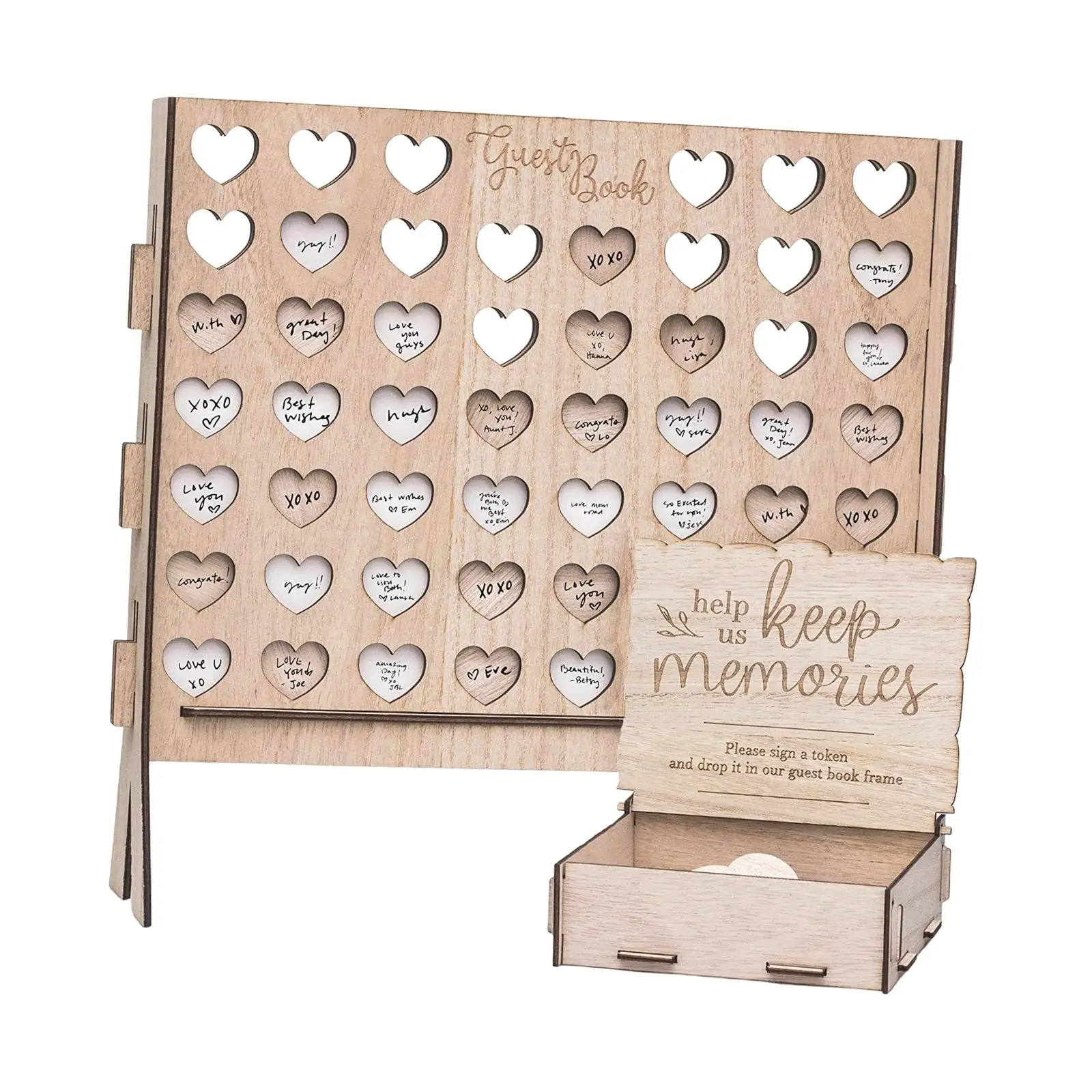 Rustic Wedding Reception Guest Book Decorative with Wooden Hearts Drop Box for Events Centerpiece Wedding Gift Reception Holiday