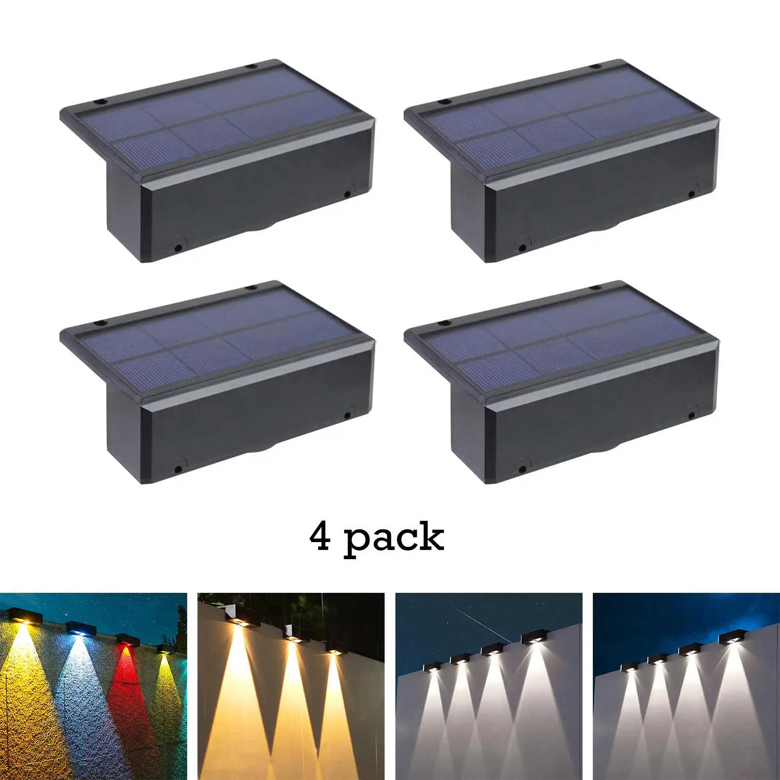4 Pieces Solar Powered Fence Lights IP65 Waterproof Decorative Exterior Light Fixture for Steps Wall Lights Yard Porch Pathway