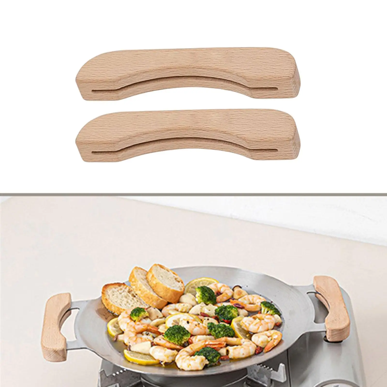 2Pcs Solid Wood BBQ Pan Handle Anti Scald Insulated for Grill Pan Outdoor
