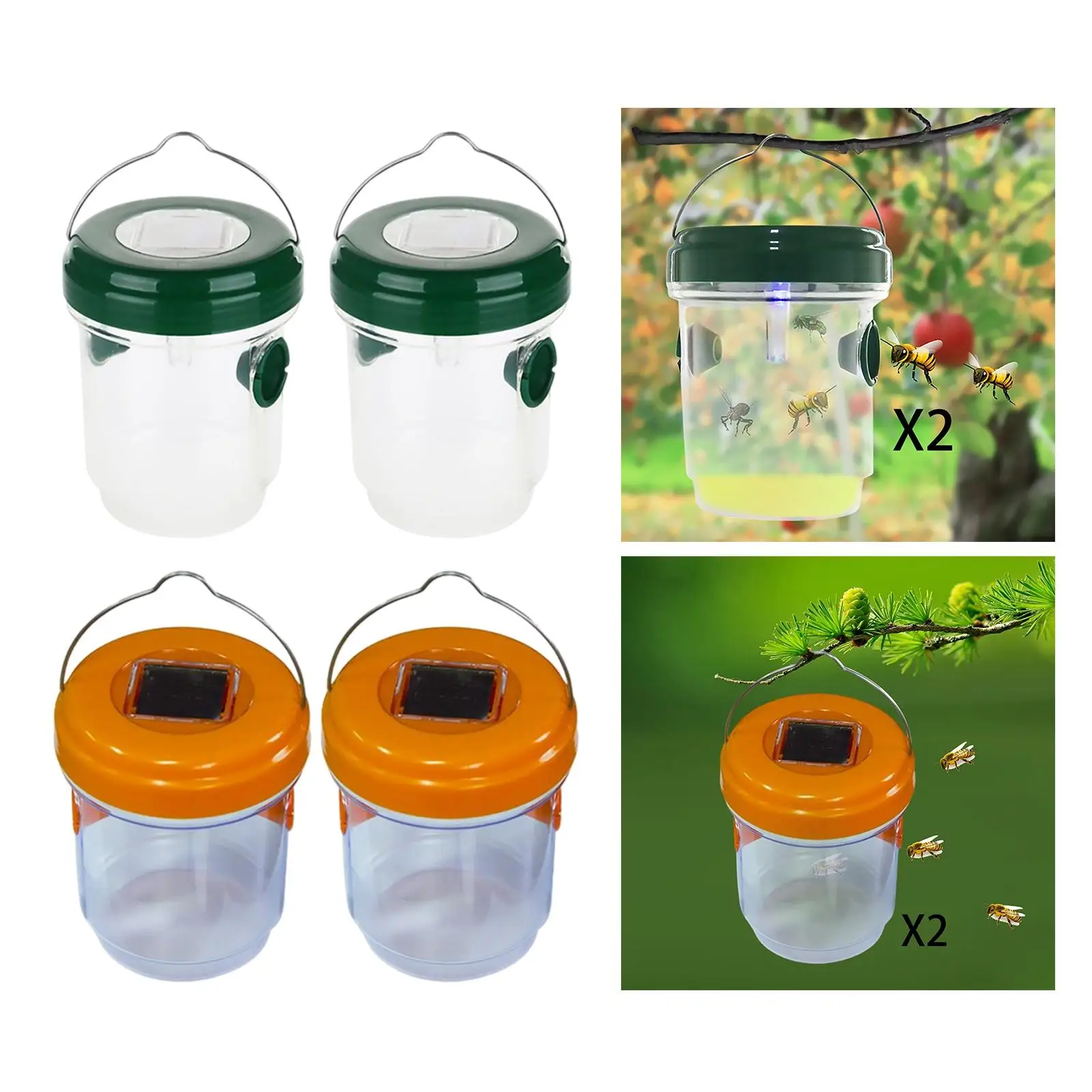 2x Solar Wasp Killer Fly Trap Reusable Fruit Fly Bee Trap Insect Catching Lamp Hanging Wasp Trap Catcher for Outdoor Garden