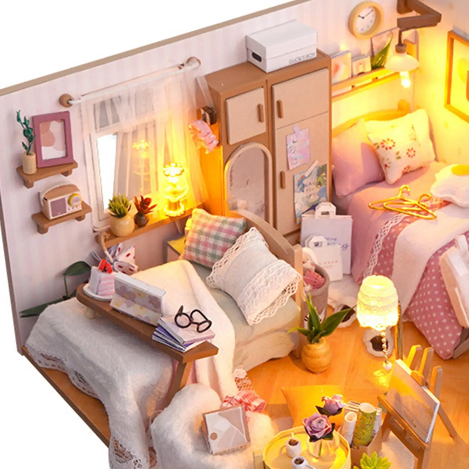 3D Wooden Miniature Dollhouse Kits with Furniture and Ornaments for Boys Girls Artwork Easy to Assemble Fashion Creative Bedroom