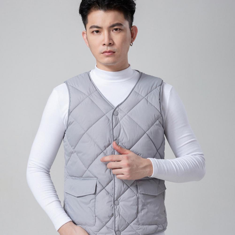 Description Picture 6 of itemVelvet Men Vest Jacket Windproof Plush Men's Winter Vest Coat Thick Padded Loose Fit with V Neck Single-breasted Pockets Warm