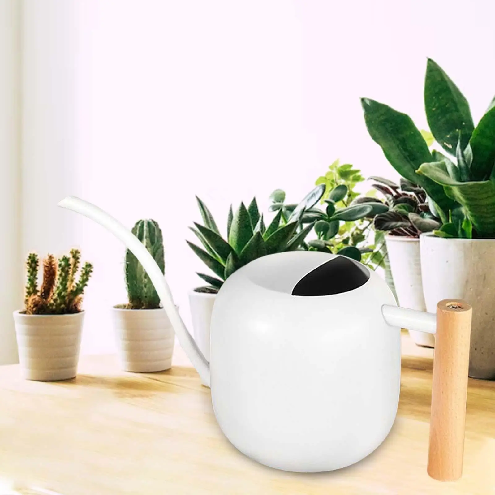 Stainless Steel Watering Can Long Mouth Wooden Handle Watering Flower Kettle for Home Garden Outdoor Shower Decorative