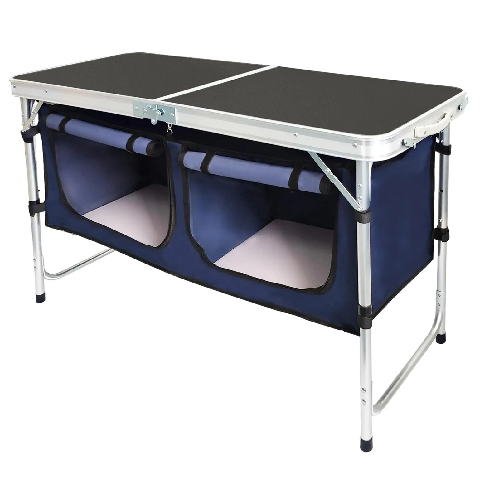 Folding Courtyard Table with Storage Compartment Camping Table Folding Table for BBQ Beach Indoor Outdoor Picnic Travel