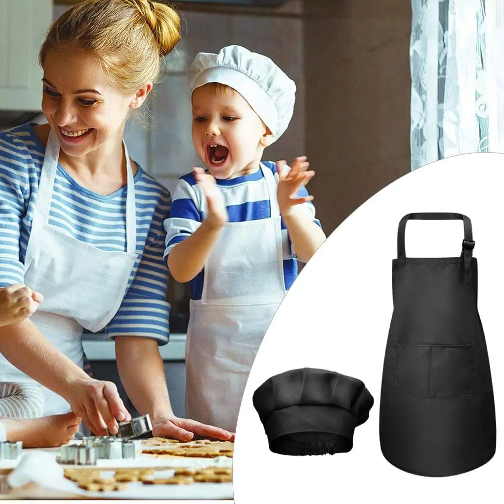 Kids Apron Chef hat   with Pockets for Kitchen Cooking Baking Painting