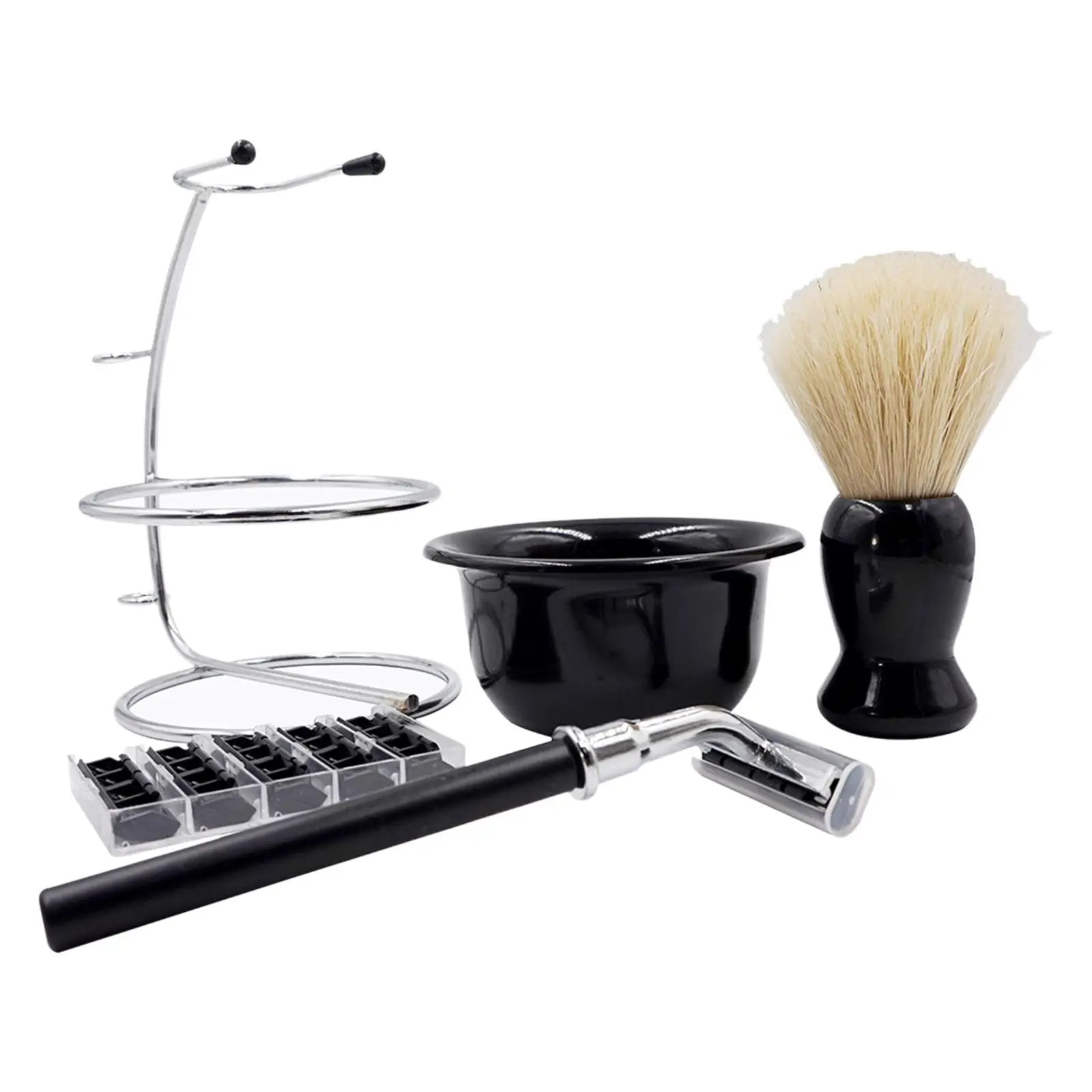 Travel Shaving Kit for Men Manual Stand Brush Bowl Set Weighted Bottom Accessory Portable Stainess Steel Holder Sturdy