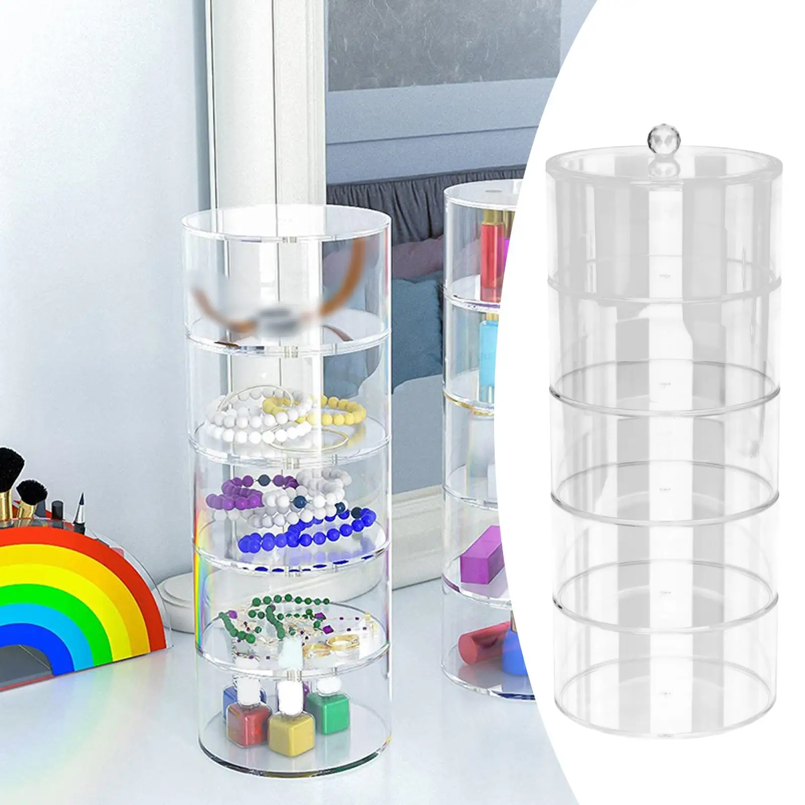 Showcase Multi Functional Stackable Clear Dustproof Cylindrical Belt Storage Box Acrylic Organizer Box for Desktop Living Room