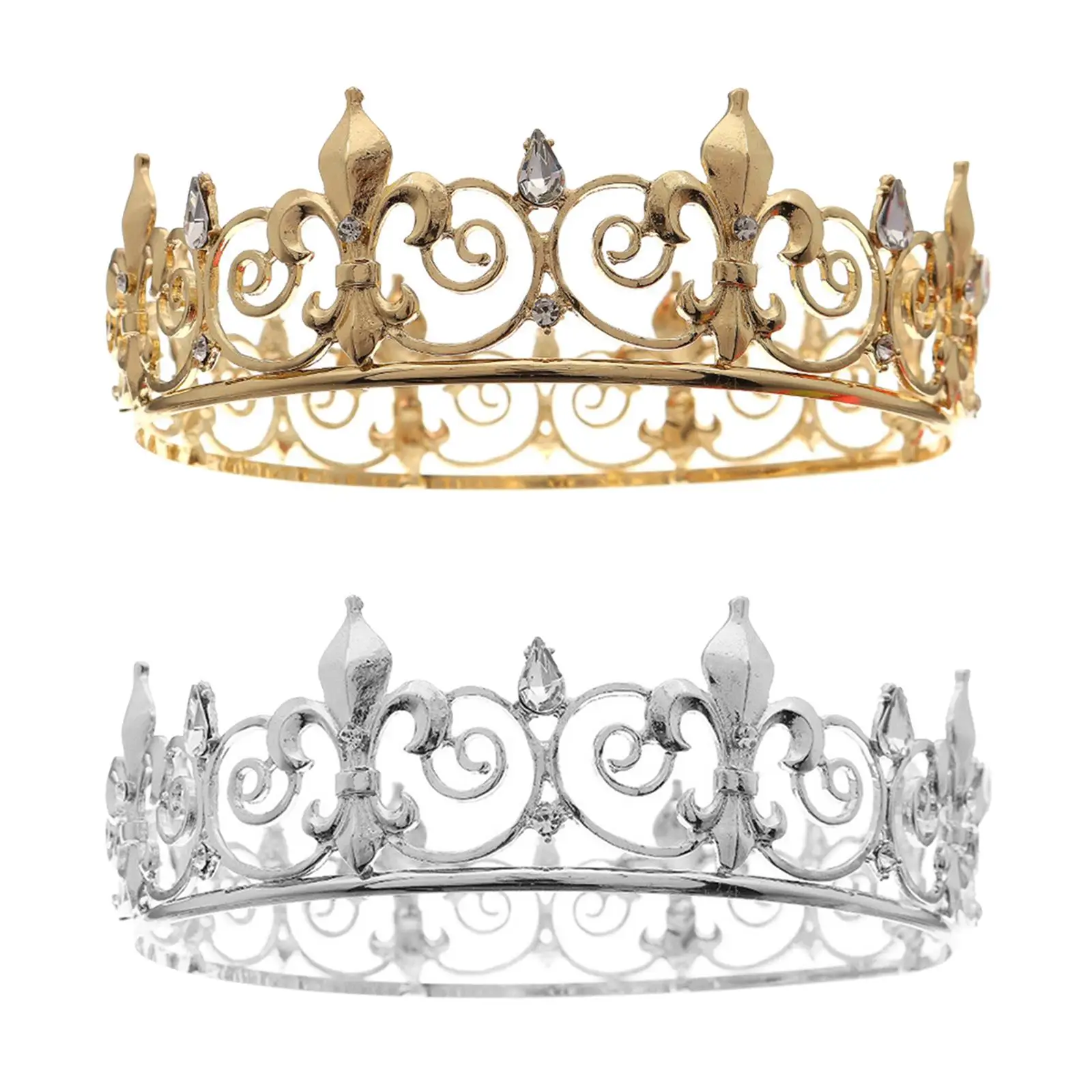 King Crown Tiara Headpieces Wedding Party Royal Crown Zinc Alloy Full Round Crown for Princess Bridesmaid Party Costume