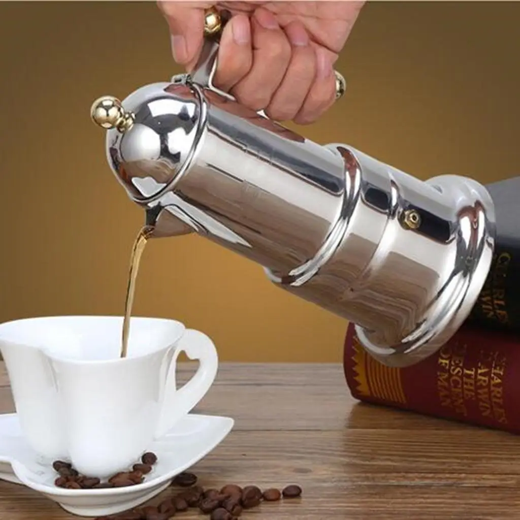 Espresso Maker Stovetop Moka Coffee Pot Stainless Steel Latte Percolator, 4-Cup, Italia Style, 21x10cm