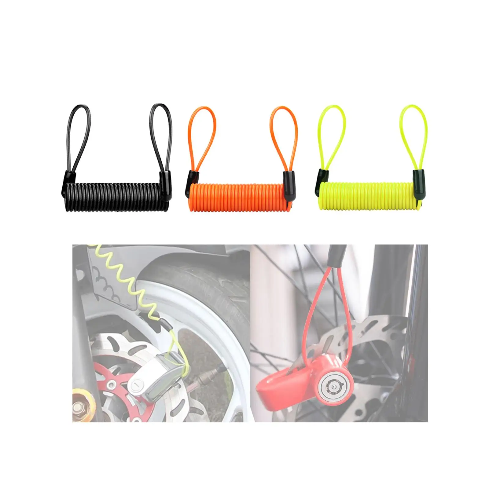 Disc Lock Security Reminder Cable Spring Coil Wire Highly Visible Disc Lock Cable for Bicycle Vehicle Scooter Motorbike Baggage