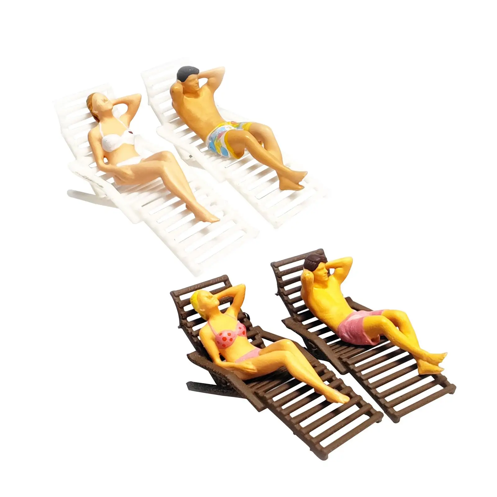 Resin 1/64 Scale People Figures Set Deck Chair Model Ornament Mini People Model for Sand Table Diorama Dollhouse Layout Decor